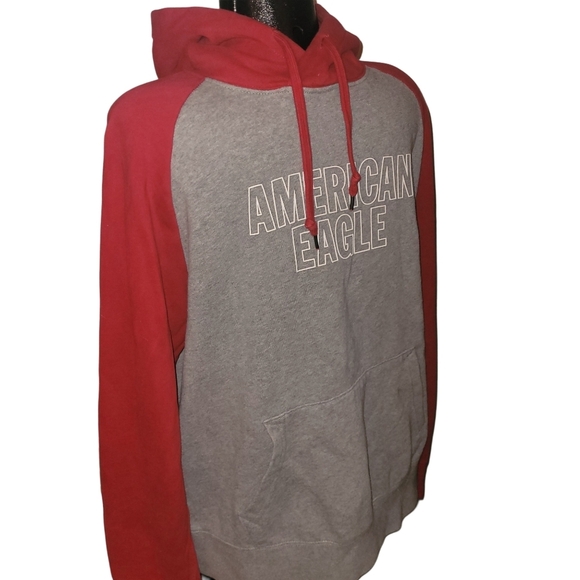 American Eagle Grey and Red Pullover Hoodie L - Picture 4 of 6